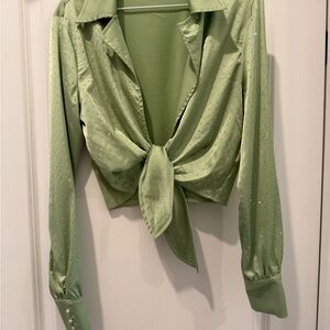 Elegant Green Tie-Front Blouse